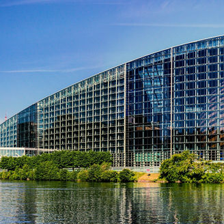 A building next to the lake