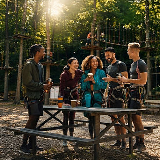 People at an adventure parc during a breaktime
