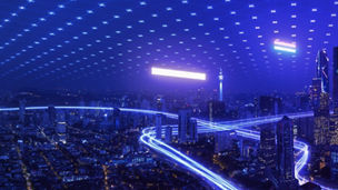 Skyline of futuristic buildings