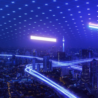 Skyline of futuristic buildings