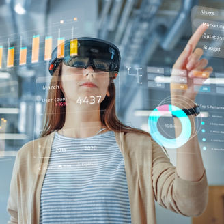 Woman analyzing data