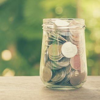 Many coins in a jar