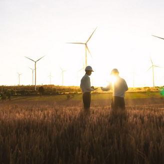 Workers at windmills