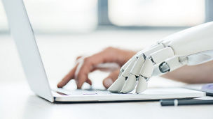 Man sitting in waiting room with robot