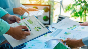 Corporate office conducted analysis with green, environmentally friendly approach, demonstrating business growth and commitment to sustainability in environment. sustainability, business, green.