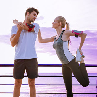 Man and woman stretching together