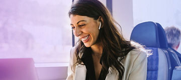 Woman on train on video call