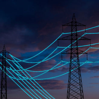 Power lines at night