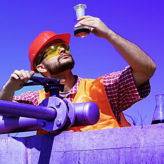 Man testing quality of water at waste water treatment plant