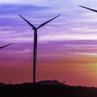 The view of windmills at sunset