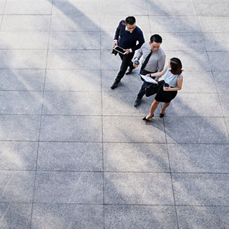 Business people going to work in the morning, view from above