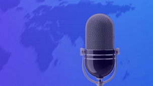 Radio microphone in front of world map
