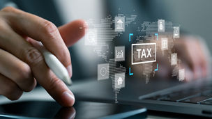 A technological design of symbols and the word 'tax'