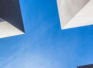 Brilliant architectural pieces shot from a low angle with blue sky