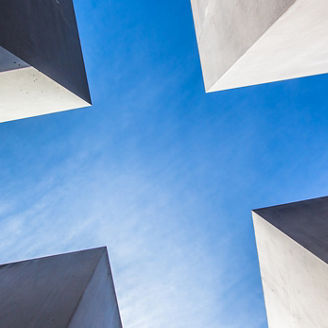 Brilliant architectural pieces shot from a low angle with blue sky