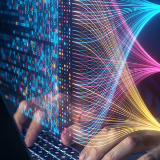 Bildschirm mit unterschiedlichen Datenströmen und Farben