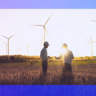 Workers at windmills