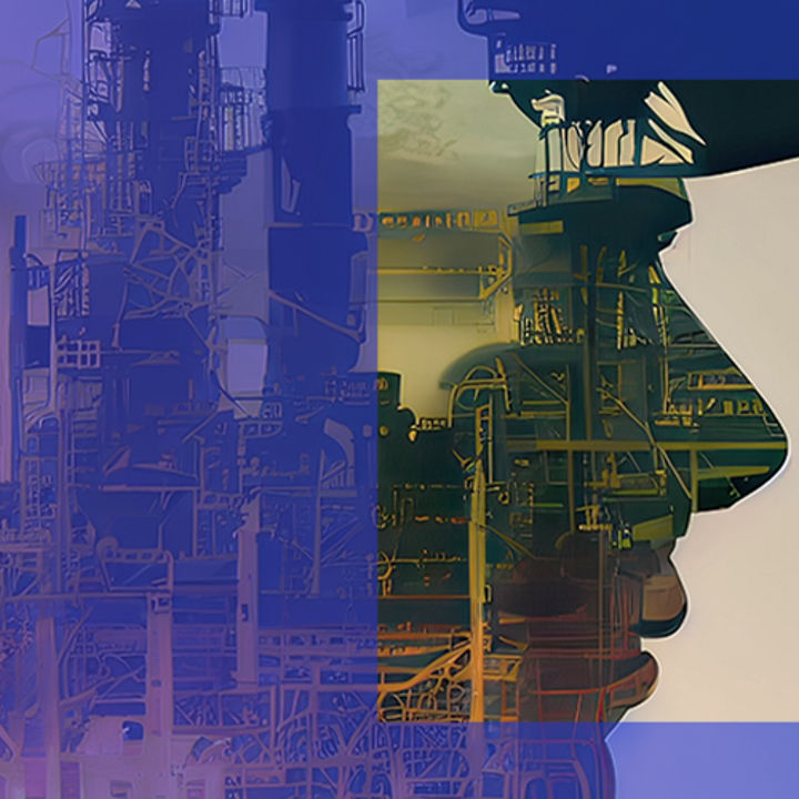 Side profile of a head with an industrial image