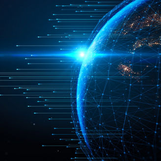 Concept of communication network technology for internet business. World of global network and telecommunication on earth cryptocurrency,IoT and blockchain. Elements of this image furnished by NASA.