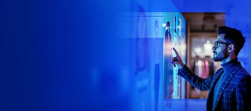 Man in looking into Screen banner