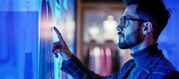 Man in looking into Screen banner