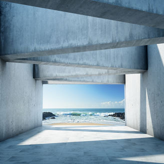 Architectural design of modern concrete tunnel, 3D illustration, rendering.