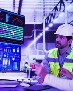 Worker in front of the control panel