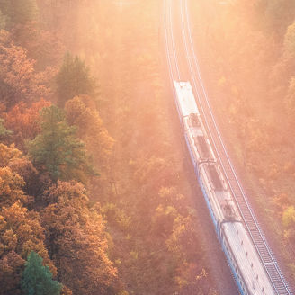 arial view on train tracks