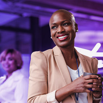 Woman smiling at an event