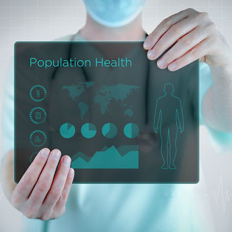 doctor wearing a medical mask holding a file with population health written on it