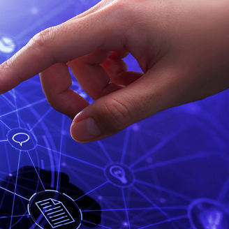 Finger pointing at a digital screen with AI