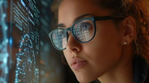 Person-analyzing-glowing-data-on-screen - 1