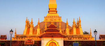 Pha That Luang stupa at sunset in Vientiane, Laos