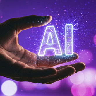 a hand is holding AI sign