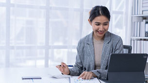 Woman working on data