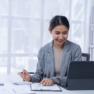 Woman working on data