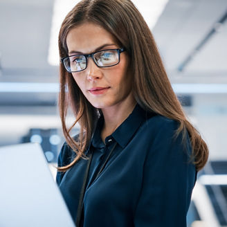 Woman working on a laptop