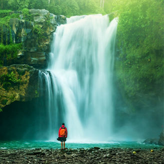 Person at waterfall