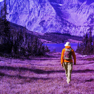 a person hiking in a beautiful scenary