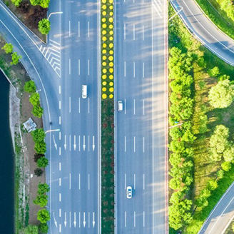 drone view of a high speed road