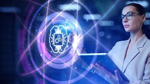 A woman touch the screen with AI feature