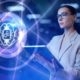 A woman touch the screen with AI feature