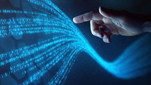 Human hand reaching for data