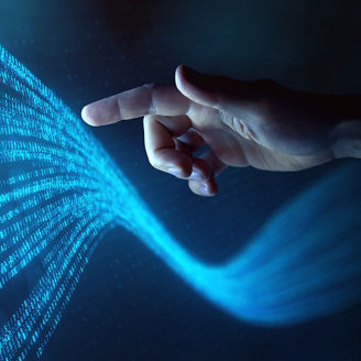 Human hand reaching for data
