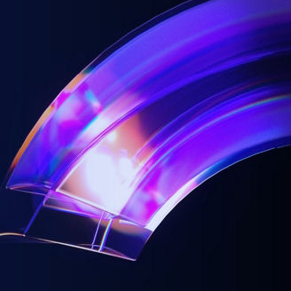 Transparent object that reflects pink and purple lights