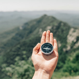 Hand holding a compass
