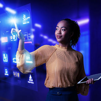 Women working with an agentic AI interface 