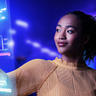 Women working with an agentic AI interface