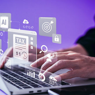 Tax expert working on laptop