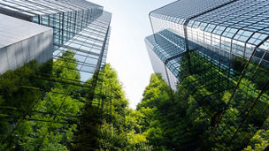 Green trees and office buildings,Recyclable concept lifestyle.